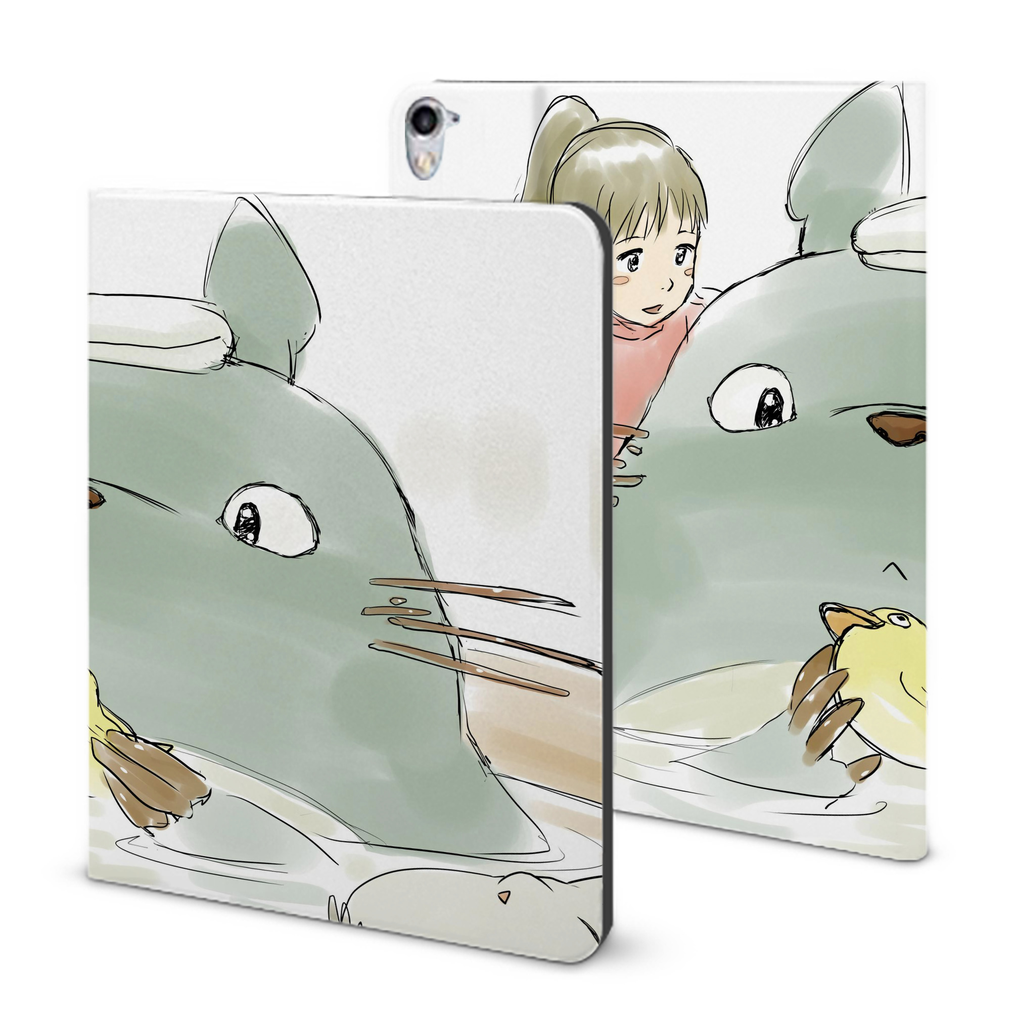 （画像用） となりのトトロ 草壁メイ 草壁サツキ My Neighbor Totoro Satsuki Kusakabe Mei Kusakabe IPad ケース ブック型 PUレザー TPU 耐衝撃 軽量 薄型 ペン収納なし 全面保護 IPad 各モデル対応